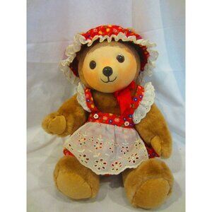 Brown bear stuffed animal ceramic face w/ music box 12"